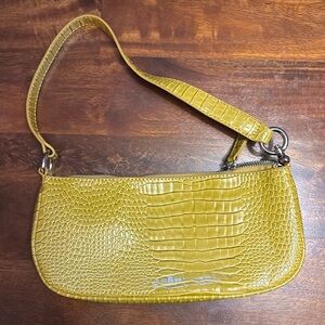 Yellow croc print baguette bag
